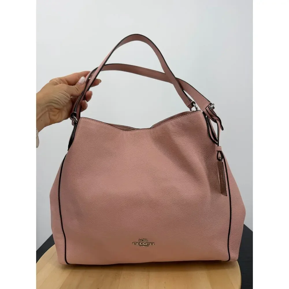 Coach Edie 31 Shoulder Bag Pink Pebbled Leather Hobo Tote Silver Hardware